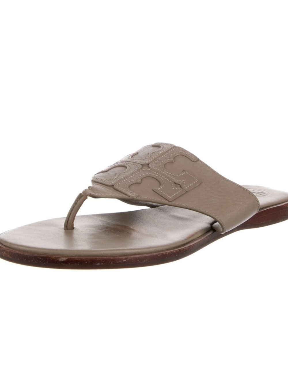 Tory Burch Beige Leather Toe-Loop Slide Sandal US6